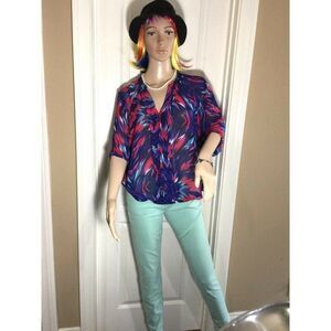 ANA Womens 3/4 Double Ruffle Sleeve Vibrant Multicolor Red Sz PXL